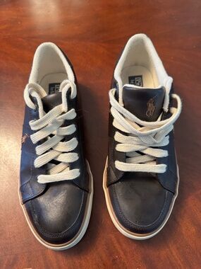 Polo by Ralph Lauren Navy Leather Sneakers with Cream Laces